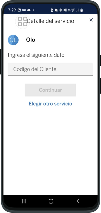 Pantalla BBVA, Ingresa tu código de cliente