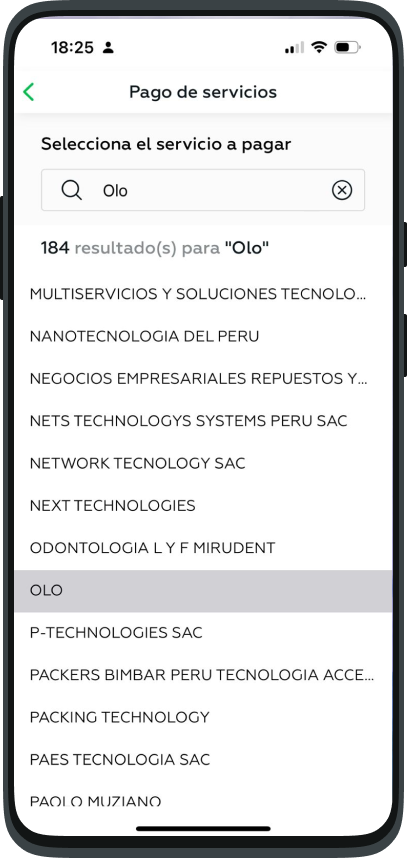 Pantalla Interbank, Busca OLO