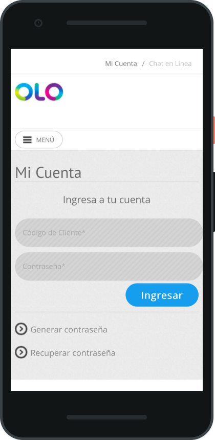 Pantalla olo, inicia sesión