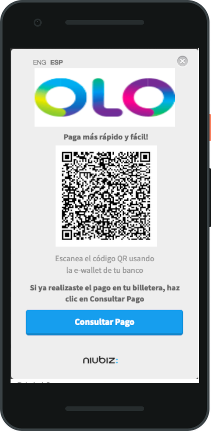 Pantalla olo, pago con QR
