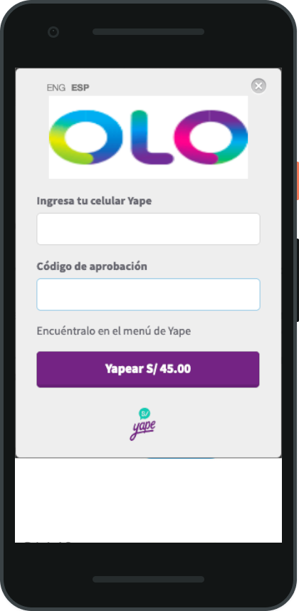 Pantalla olo, pago con Yape