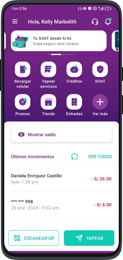 Pantalla YAPE, Yapear servicios
