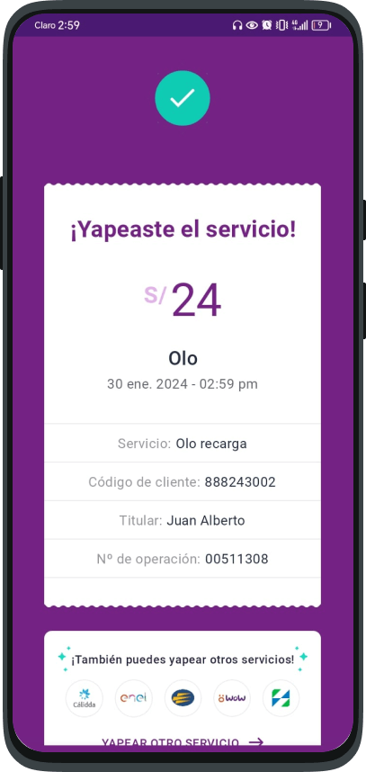 Pantalla YAPE, listo